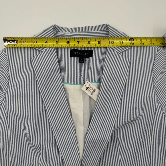 NWT Talbots Women’s 2 Blue White Seersucker Cotton Blazer Lined 1-Button Jacket - Picture 7 of 9